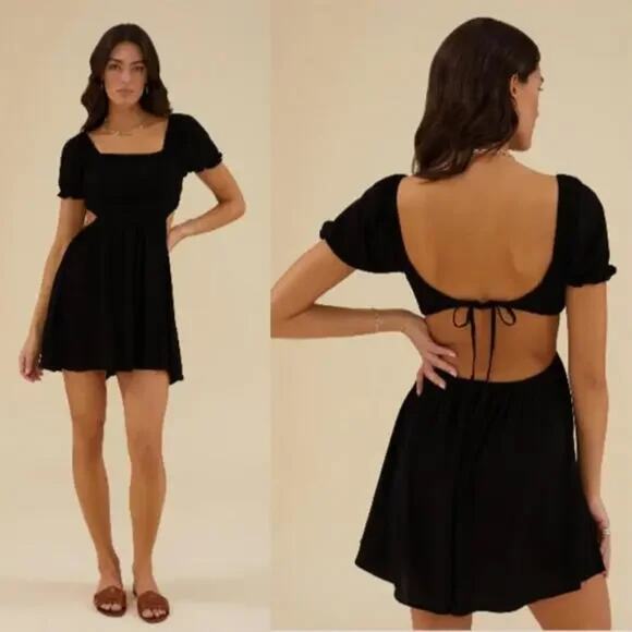 NWT RACHEL PARCELL Black Open Back Smocked Mini Dress Size XS - Picture 1 of 8